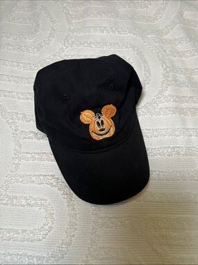 Black Hat with Orange Pumpkin Mouse Embroidery